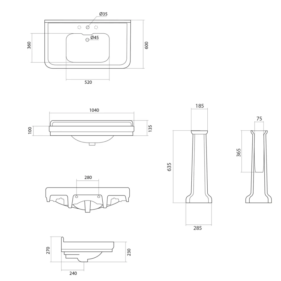 Lavabo tipo consola de columna en cerámica blanca Made in Italy - Wollie Viadurini