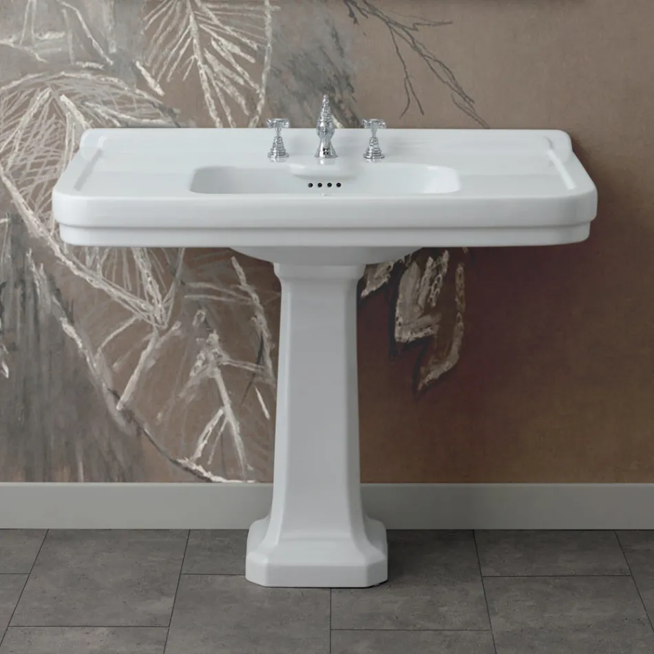 Lavabo tipo consola de columna en cerámica blanca Made in Italy - Wollie Viadurini