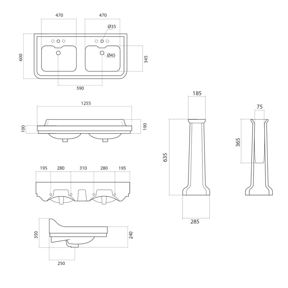 Lavabo tipo consola de columna en cerámica con doble lavabo Made in Italy - Wollie Viadurini