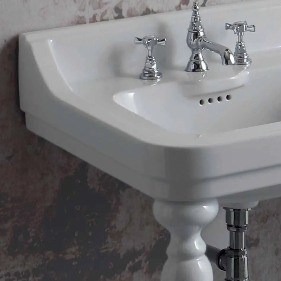 Lavabo clásico de cerámica de dos platos hecho en Italia, Swami Viadurini