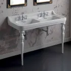 Lavabo clásico de cerámica de dos platos hecho en Italia, Swami Viadurini