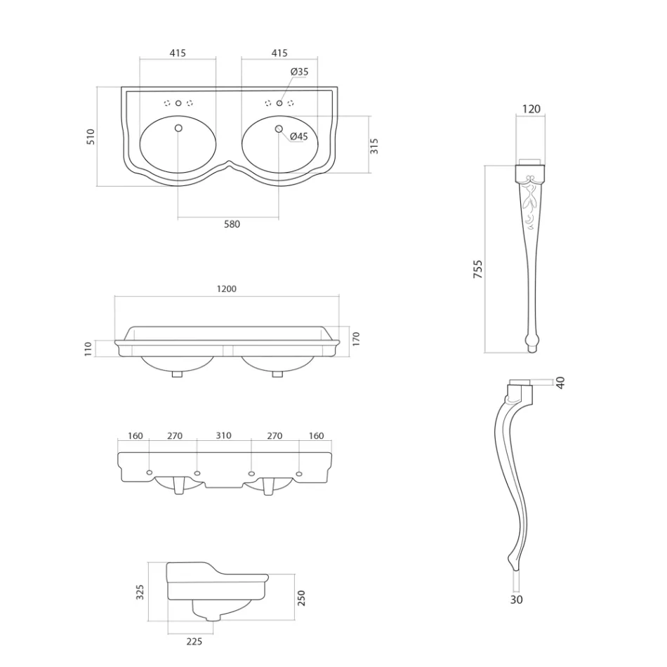 Lavabo consola clásico en cerámica blanca Made in Italy - Magda Viadurini