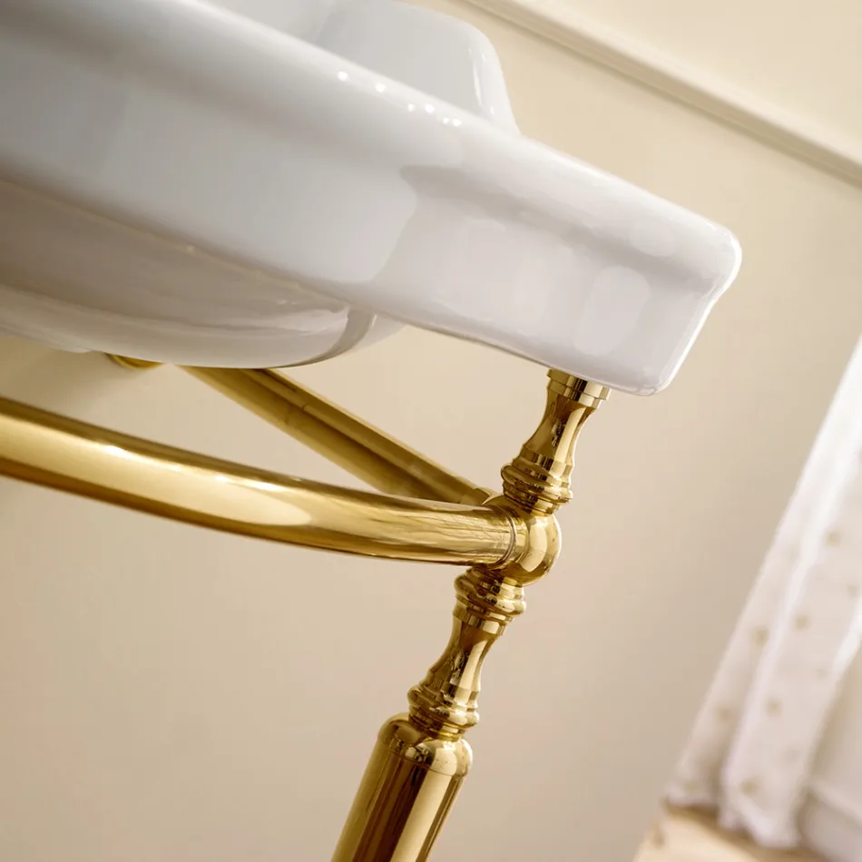 Lavabo consola con lavabo doble de cerámica, Made in Italy Vintage - Paulina Viadurini