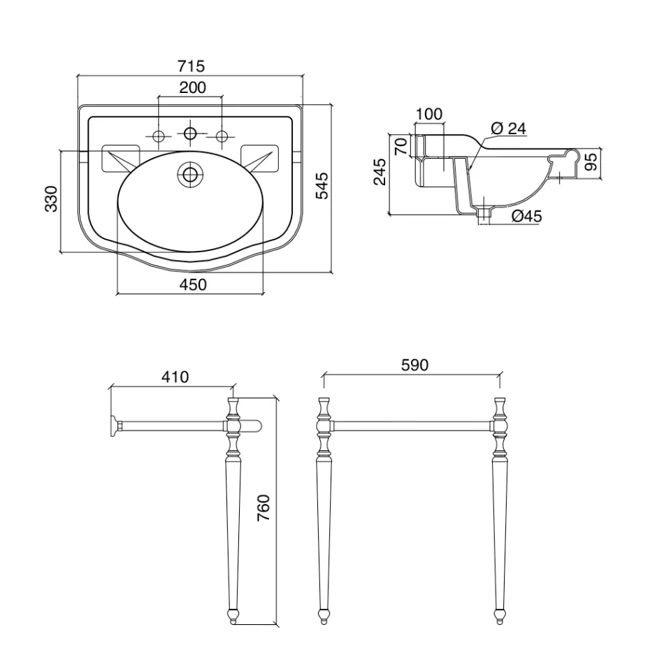 Lavabo consola con lavabo doble de cerámica, Made in Italy Vintage - Paulina Viadurini