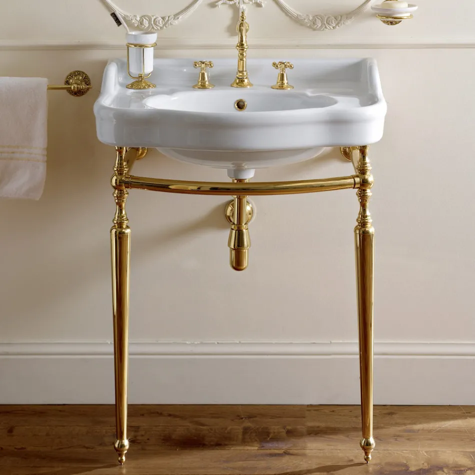Lavabo consola con lavabo doble de cerámica, Made in Italy Vintage - Paulina Viadurini