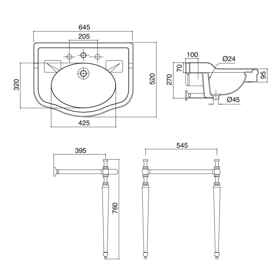 Lavabo consola con lavabo doble de cerámica, Made in Italy Vintage - Paulina Viadurini