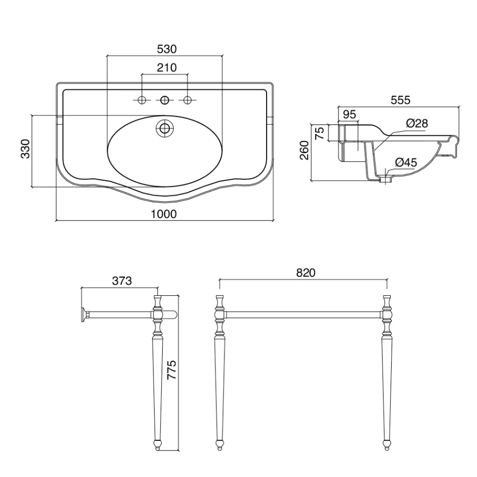 Lavabo consola con lavabo doble de cerámica, Made in Italy Vintage - Paulina Viadurini