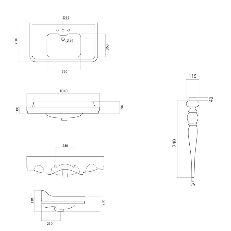 Consola de lavabo de cerámica blanca Made in Italy de estilo clásico - Wollie Viadurini