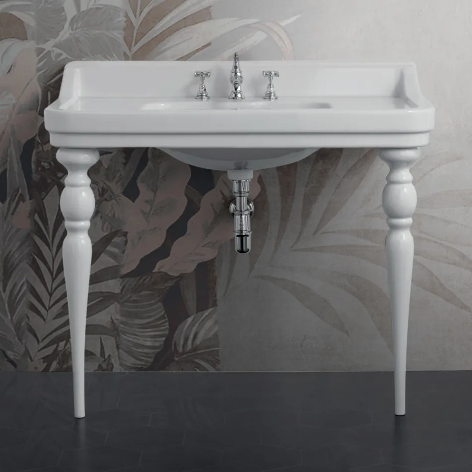 Consola de lavabo de cerámica blanca Made in Italy de estilo clásico - Wollie Viadurini