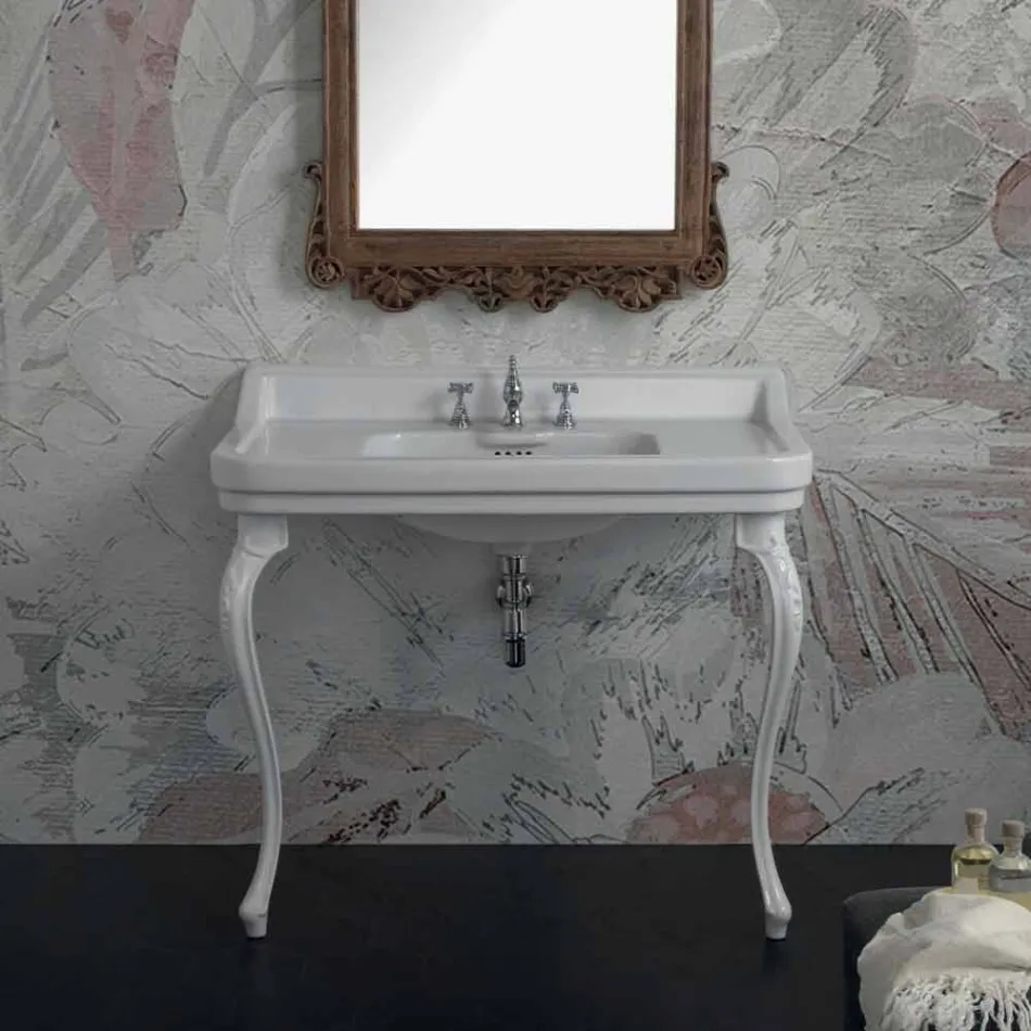 Lavabo consola en cerámica blanca de diseño clásico italiano, Swami. Viadurini