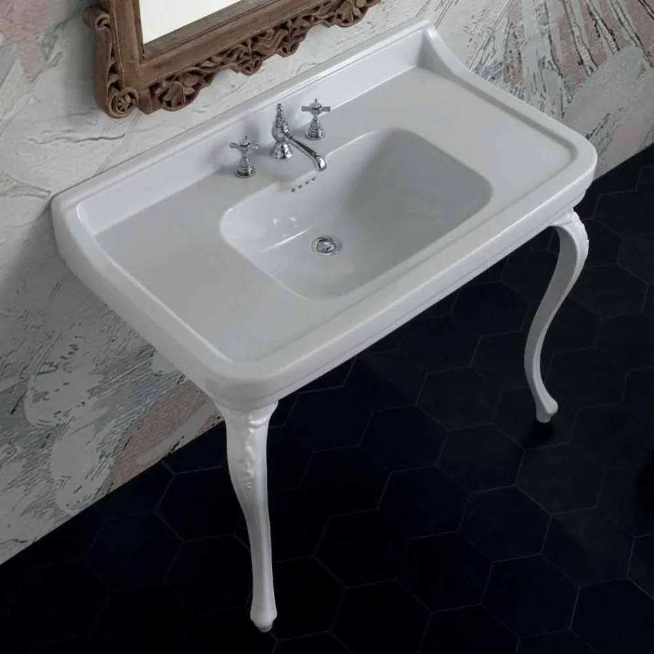 Lavabo consola en cerámica blanca de diseño clásico italiano, Swami. Viadurini