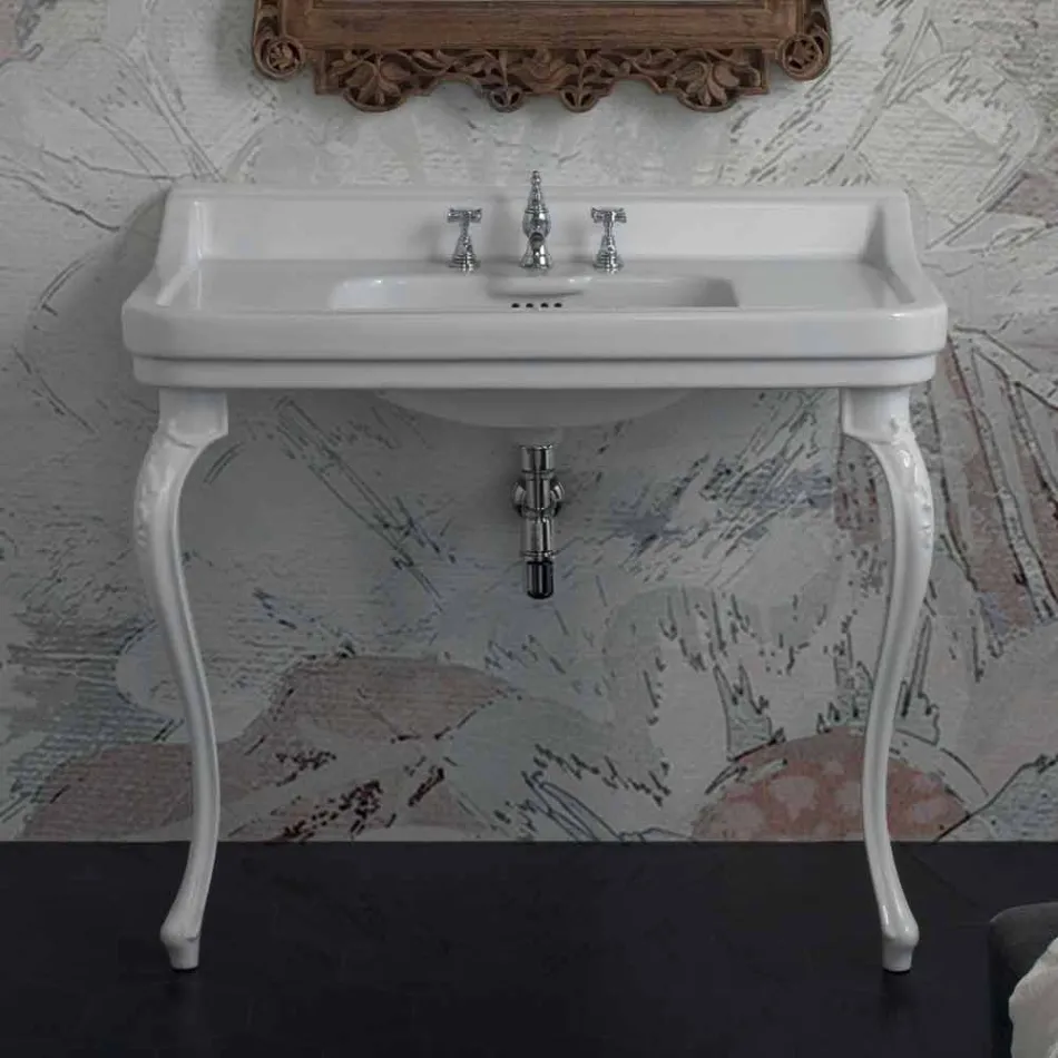 Lavabo consola en cerámica blanca de diseño clásico italiano, Swami. Viadurini