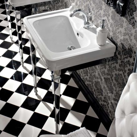 Consola para lavabo 65 cm en cerámica con pies de metal, estilo vintage - Marwa Viadurini