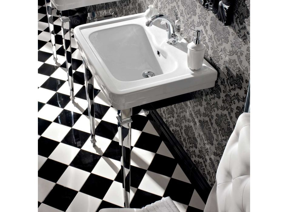 Consola para lavabo 65 cm en cerámica con pies de metal, estilo vintage - Marwa Viadurini