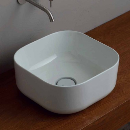 Lavabo de cerámica de 37x37cm hecho en la estrella de Italia, diseño moderno Viadurini