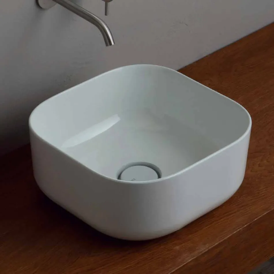 Lavabo de cerámica de 37x37cm hecho en la estrella de Italia, diseño moderno Viadurini