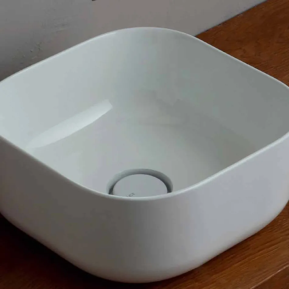 Lavabo de cerámica de 37x37cm hecho en la estrella de Italia, diseño moderno Viadurini