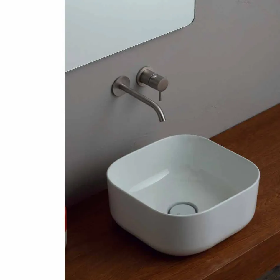 Lavabo de cerámica de 37x37cm hecho en la estrella de Italia, diseño moderno Viadurini