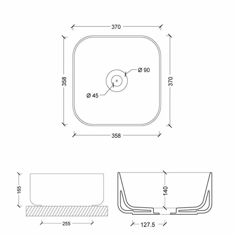 Lavabo de cerámica de 37x37cm hecho en la estrella de Italia, diseño moderno Viadurini