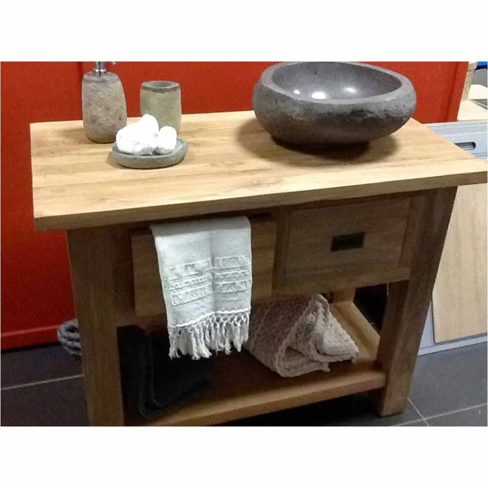 Lavabo sobre encimera artesanal en piedra natural Modern River - Aurea Viadurini