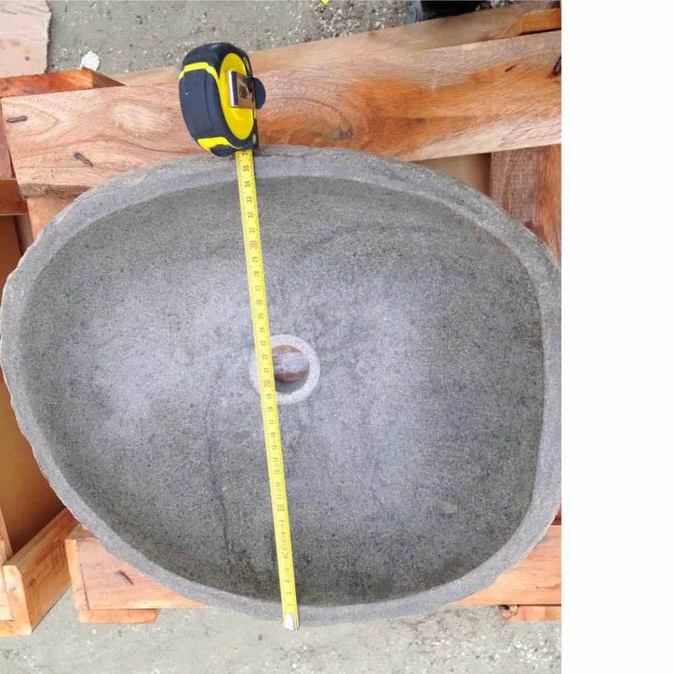 Lavabo sobre encimera artesanal en piedra natural Modern River - Aurea Viadurini