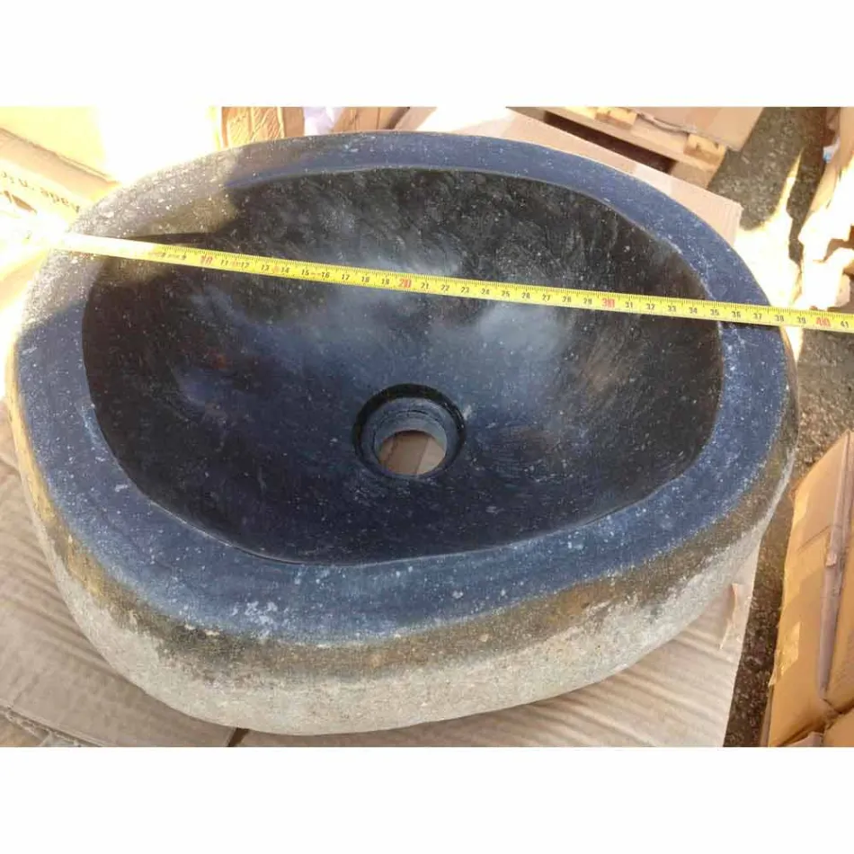 Lavabo sobre encimera artesanal en piedra natural Modern River - Aurea Viadurini