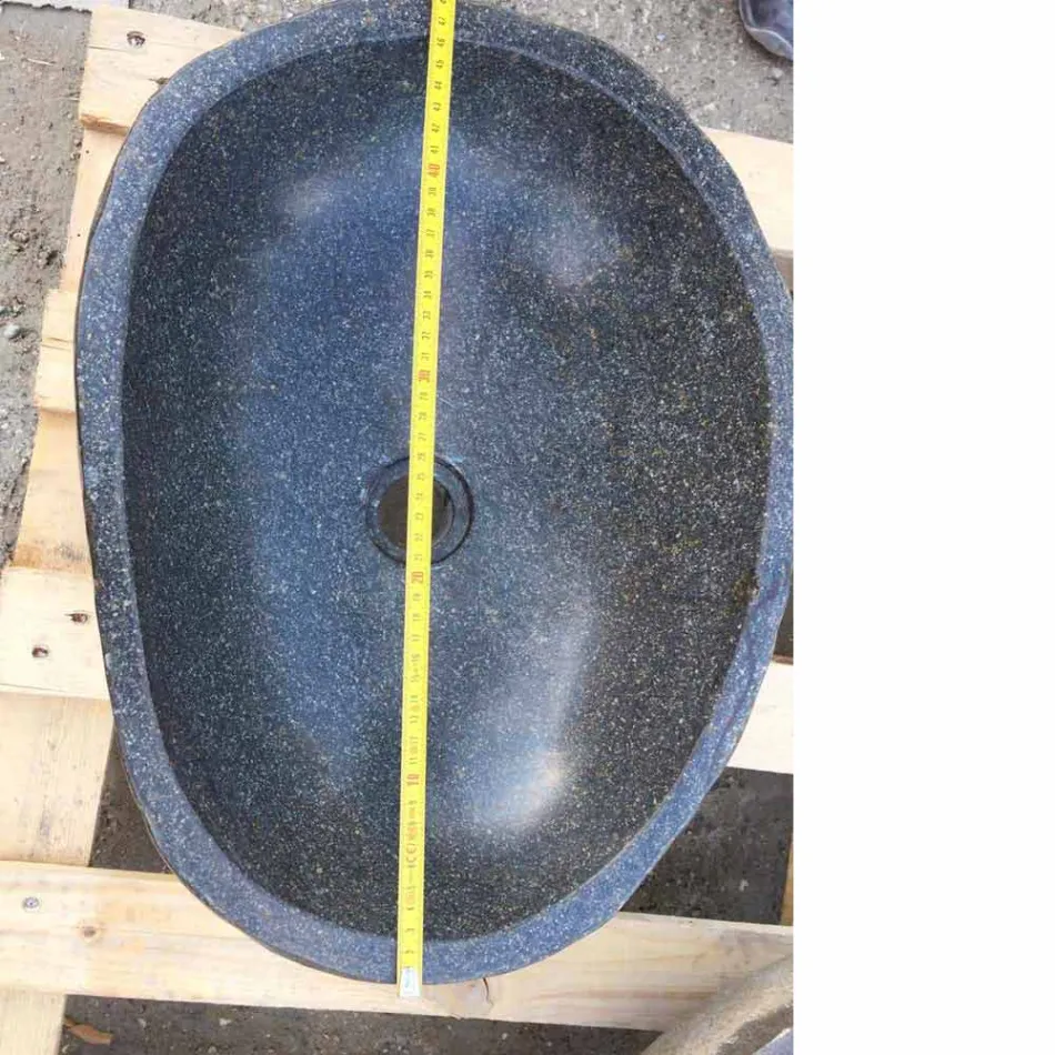 Lavabo sobre encimera artesanal en piedra natural Modern River - Aurea Viadurini