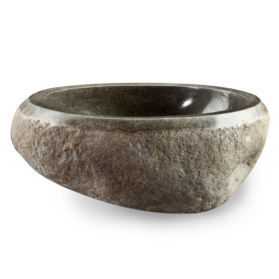 Lavabo sobre encimera artesanal en piedra natural Modern River - Aurea Viadurini