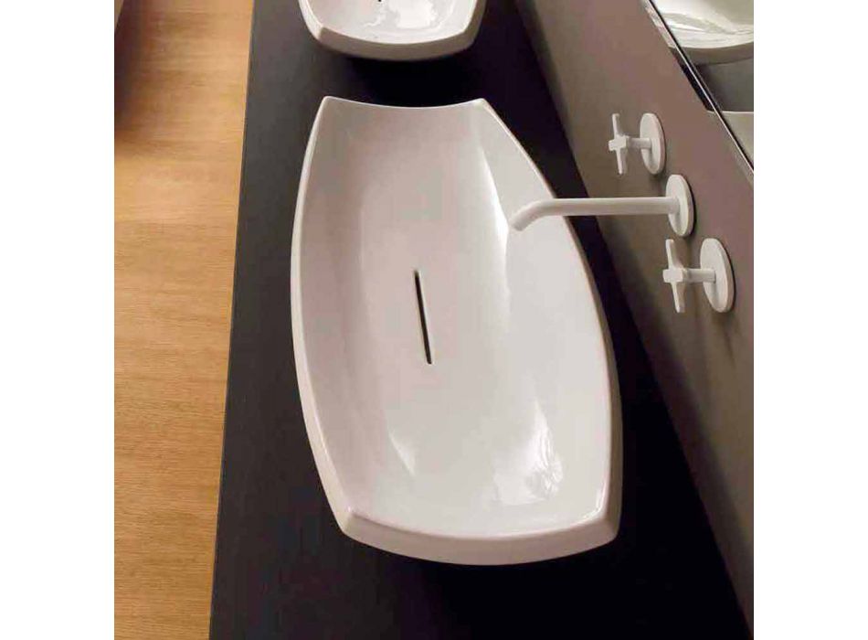 Lavabo de cerámica blanca con diseño moderno hecho en Italia Laura Viadurini