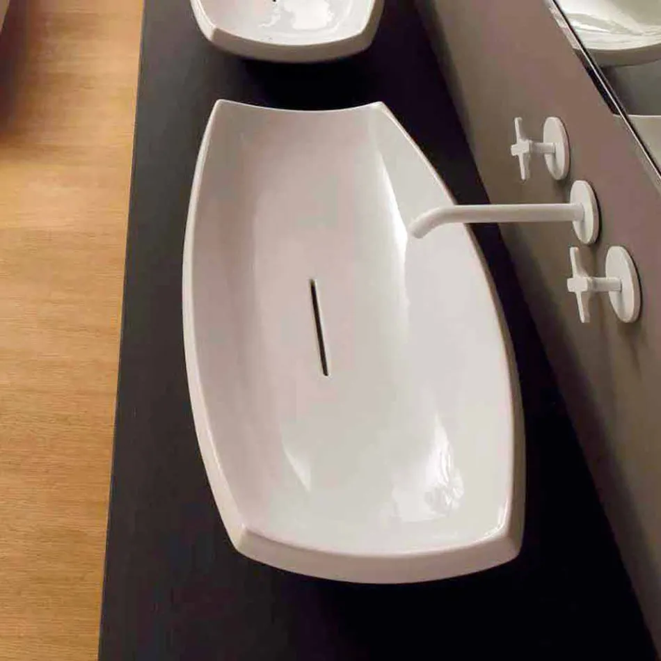Lavabo de cerámica blanca con diseño moderno hecho en Italia Laura Viadurini