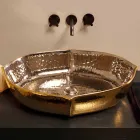 Lavabo sobre encimera de sobre encimera de cerámica y oro realizado en Italia Diseño de Oscar Viadurini