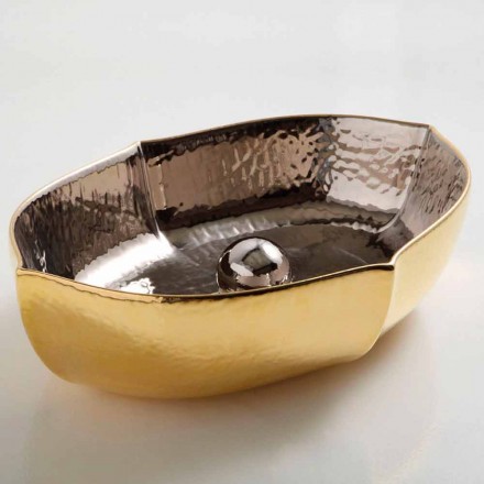 Lavabo sobre encimera de sobre encimera de cerámica y oro realizado en Italia Diseño de Oscar Viadurini