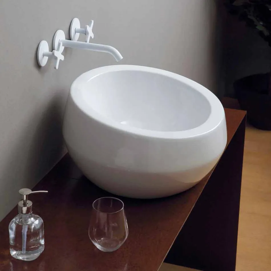 Lavabo de cerámica de diseño circular hecho en Italia Elisa Viadurini