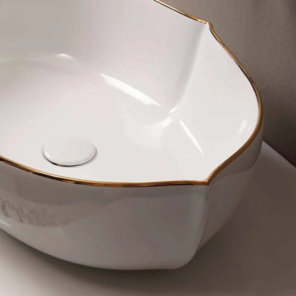 Lavabo sobre encimera de cerámica de diseño en oro blanco realizado en Italia Oscar Viadurini