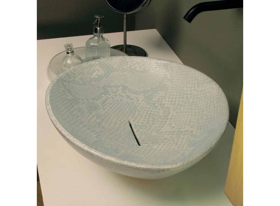 Lavabo sobre encimera de diseño de piel de serpiente blanco hecho Italia Animals Viadurini