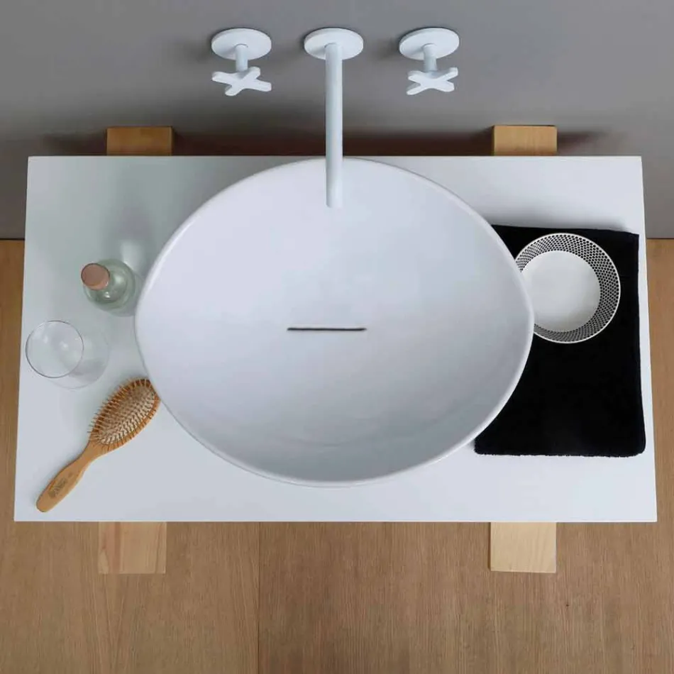 Lavabo de cerámica de diseño moderno hecho en Italia Viadurini