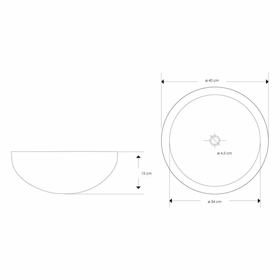Lavabo sobre encimera de diseño redondo en mármol negro trabajado a mano - Lino Viadurini