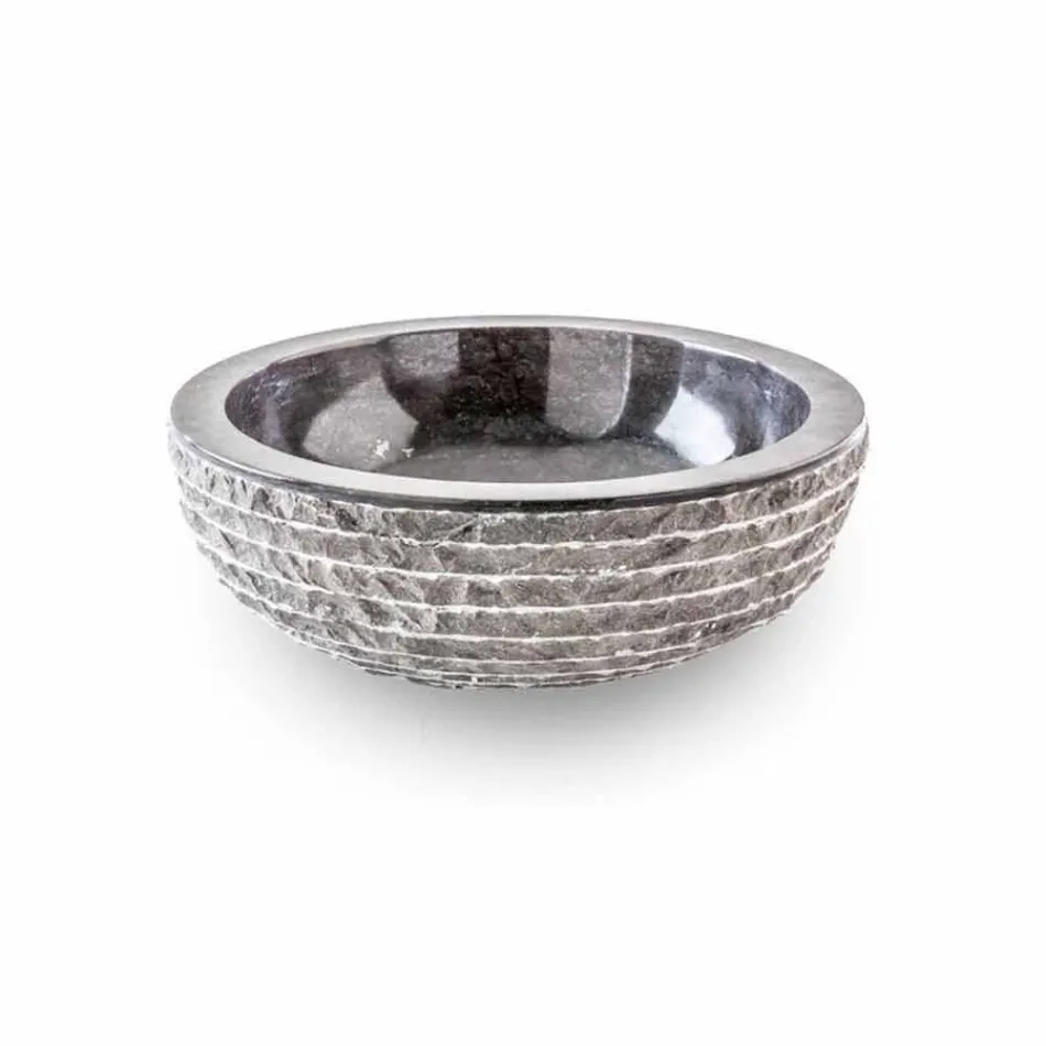 Lavabo sobre encimera de diseño redondo en mármol negro trabajado a mano - Lino Viadurini