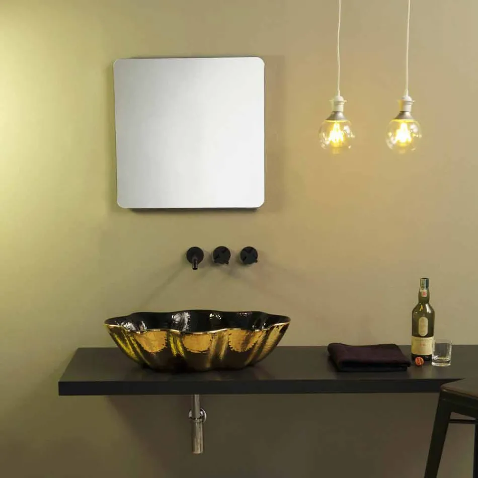 Lavabo sobre encimera de diseño negro y dorado hecho en Italia Cubo Viadurini