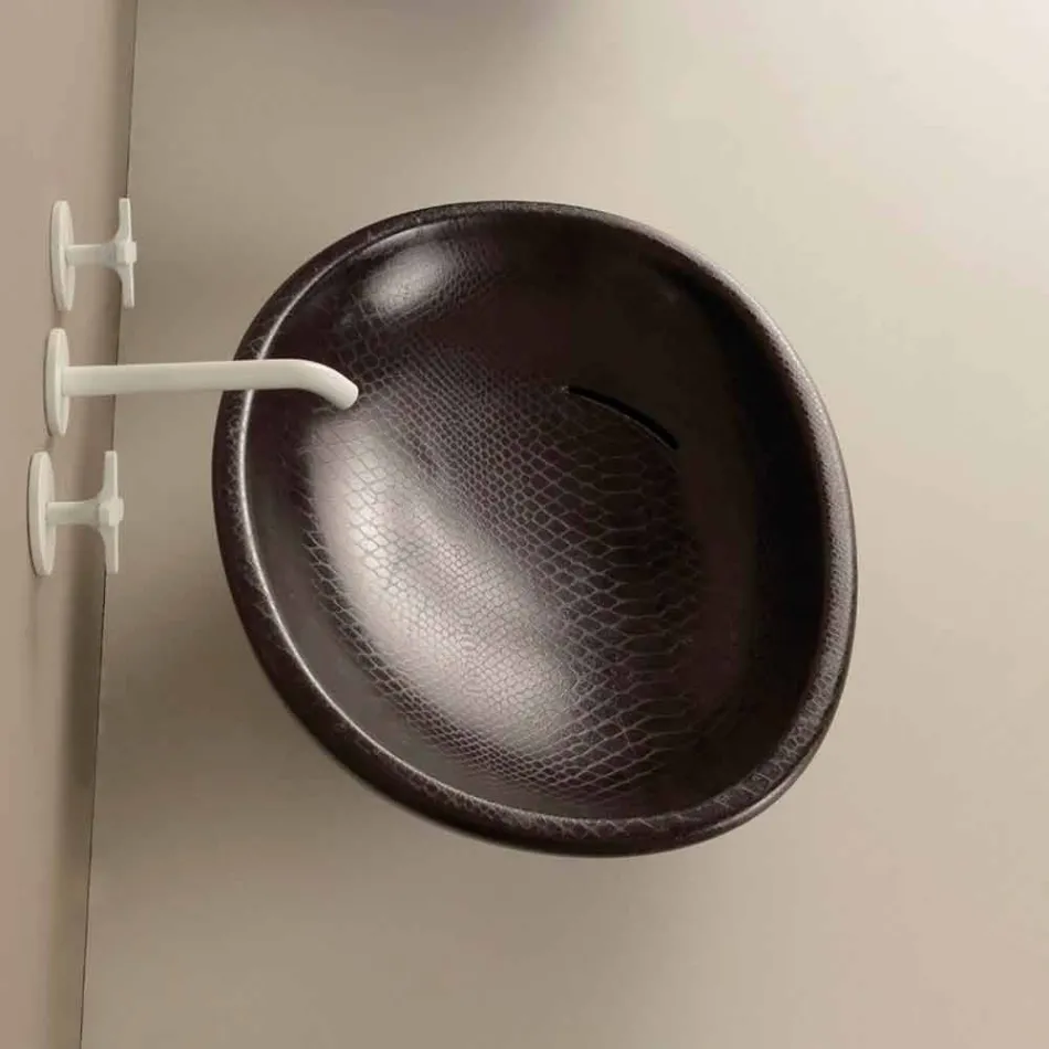 Lavabo sobre encimera de cerámica, negro, python, hecho en Italia Brillante Viadurini