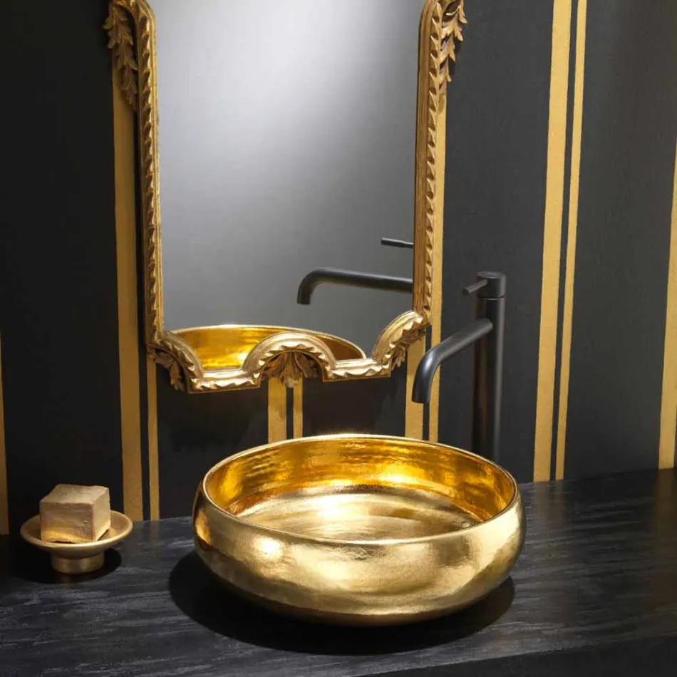 Lavabo sobre encimera de diseño raku oro hecho en Italia, Ramon Viadurini