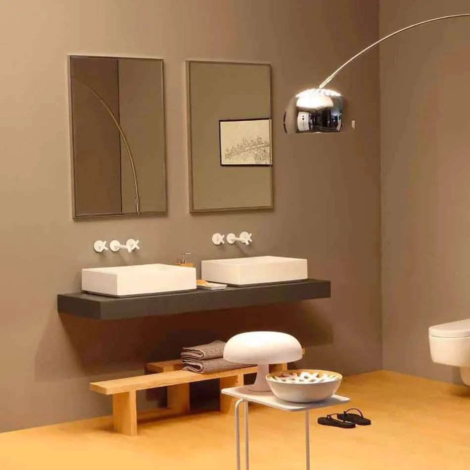 Lavabo rectangular de cerámica de diseño realizado en Italia Dalia Viadurini