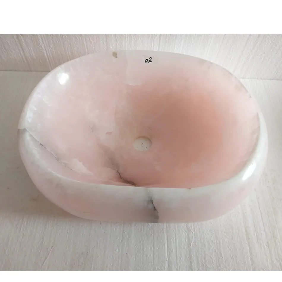 Lavabo sobrencimera moderno de ónice rosa Baffo, pieza única Viadurini