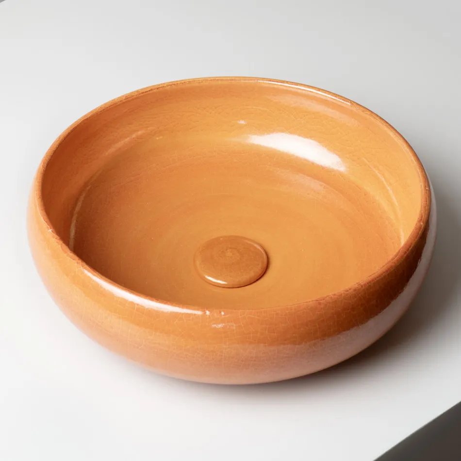 Lavabo de encimera de arcilla Raku con brillo craquelado metálico - Prisma Viadurini