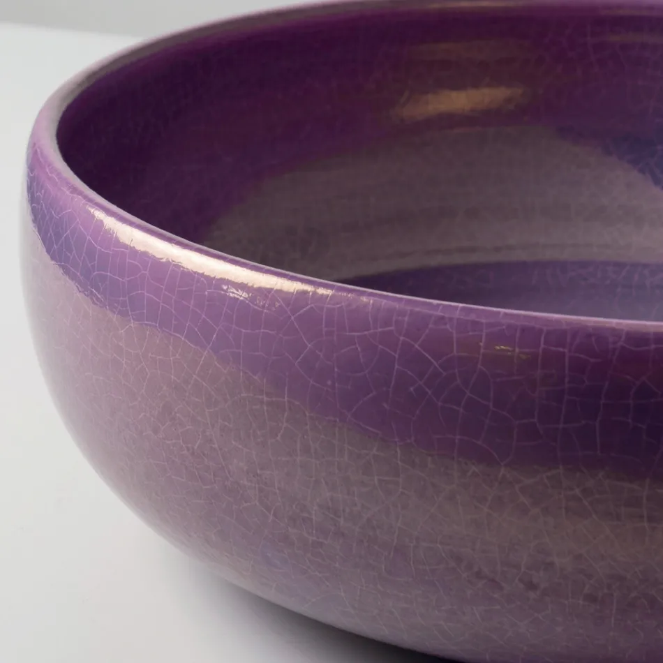 Lavabo de encimera de arcilla Raku con brillo craquelado metálico - Prisma Viadurini