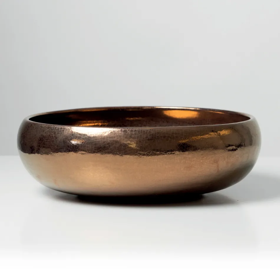 Lavabo de encimera de arcilla raku metálica torneada a mano - Prisma Viadurini