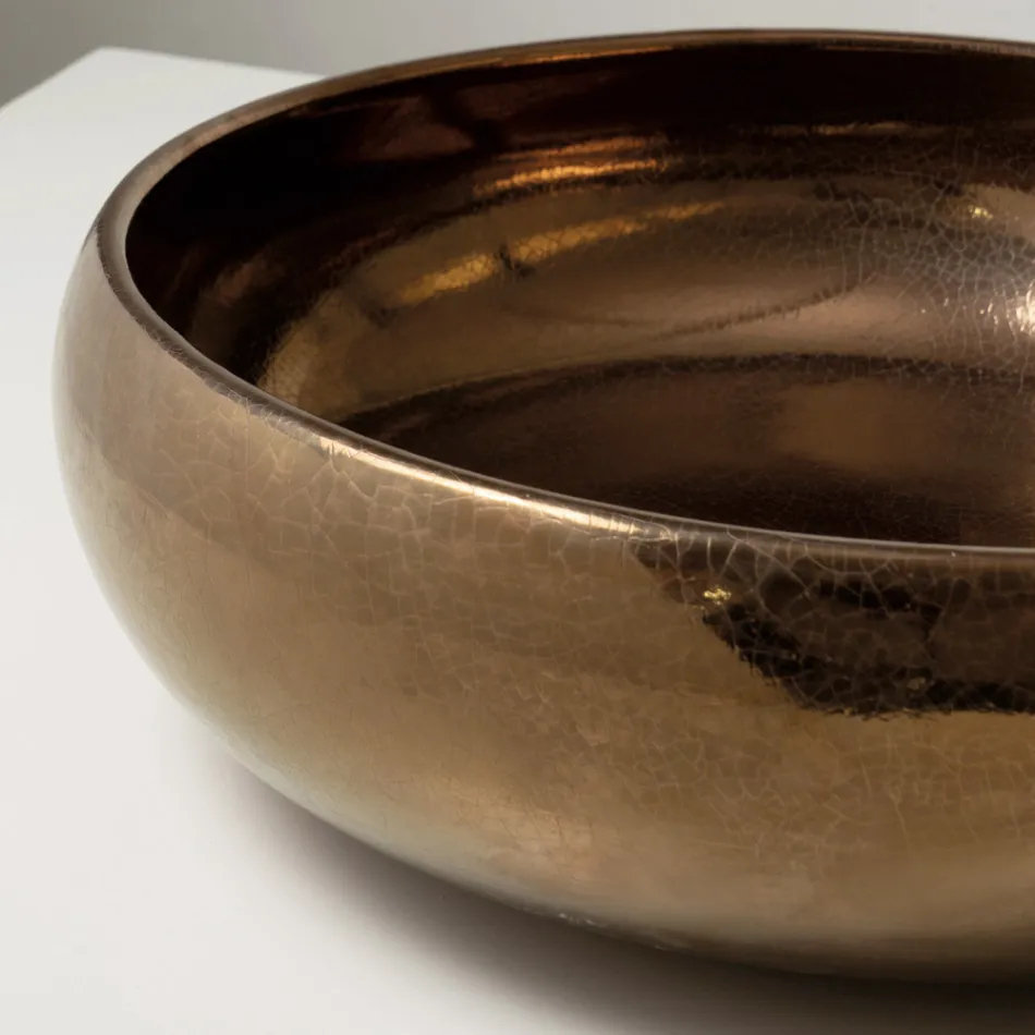 Lavabo de encimera de arcilla raku metálica torneada a mano - Prisma Viadurini