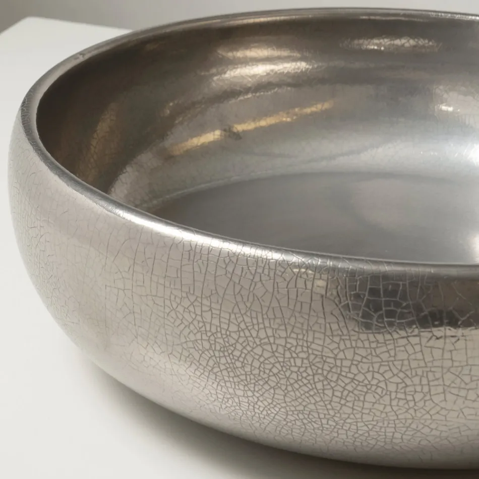 Lavabo de encimera de arcilla raku metálica torneada a mano - Prisma Viadurini