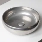 Lavabo de encimera de arcilla raku metálica torneada a mano - Prisma Viadurini