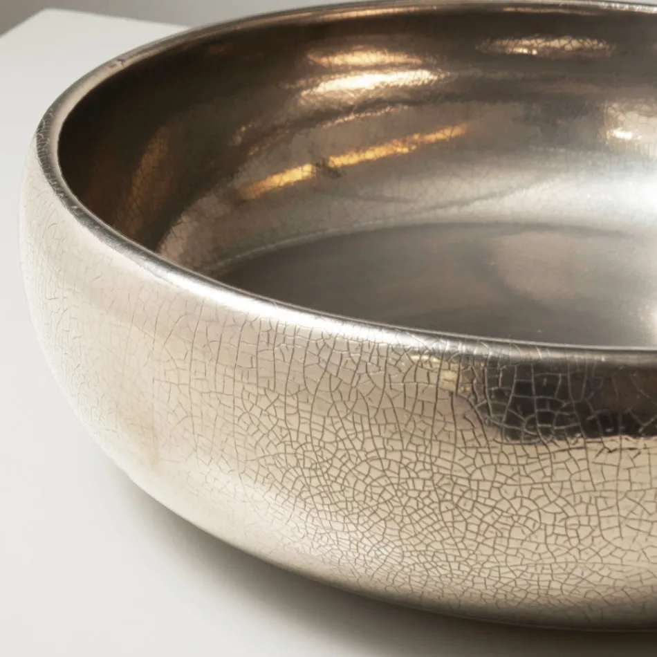 Lavabo de encimera de arcilla raku metálica torneada a mano - Prisma Viadurini